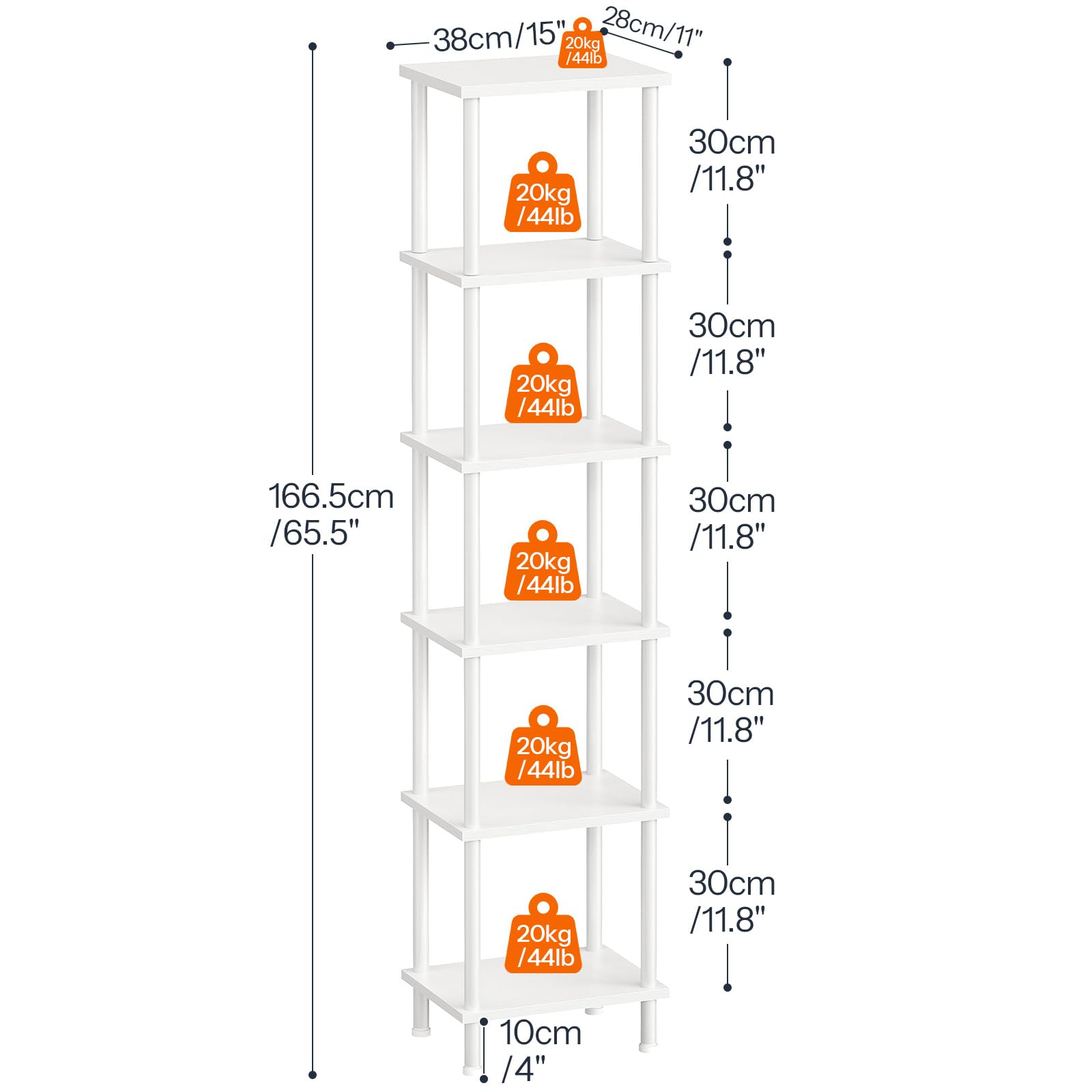 HOOBRO Étagère à 6 Niveaux, Étagère de Rangement Rétro, Serrage Croisé, Bibliothèque Industrielle, Présentoir en Panneaux de Particules, pour Salon, Bureau, Blanc EWW165SJ01