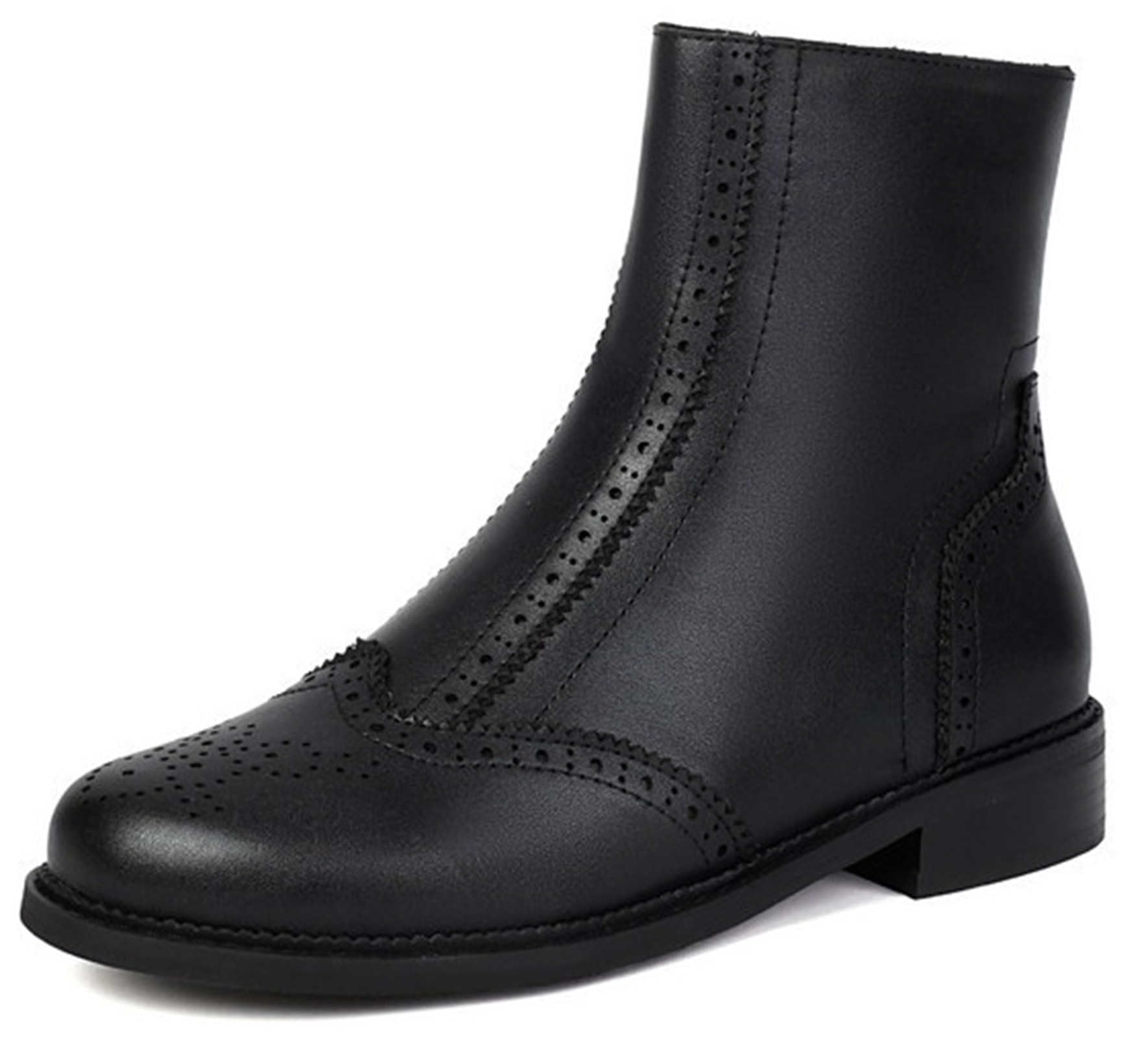 Womens Brogue Wingtip Ankle Chelsea Boots with Side Zipper