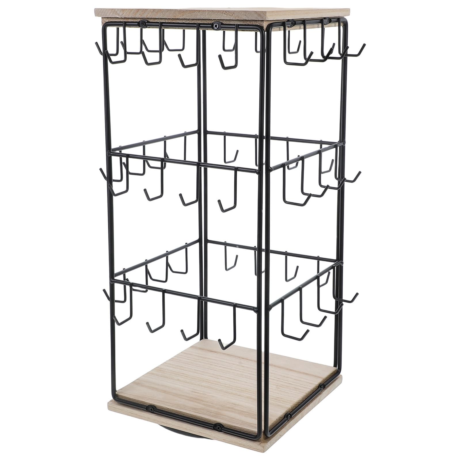 CRAFTHROU Espositore per Orecchini in Legno con Ganci, Struttura a Torre Girevole 360°, Organizer per Gioielli Salvaspazio per Negozi e Banconi