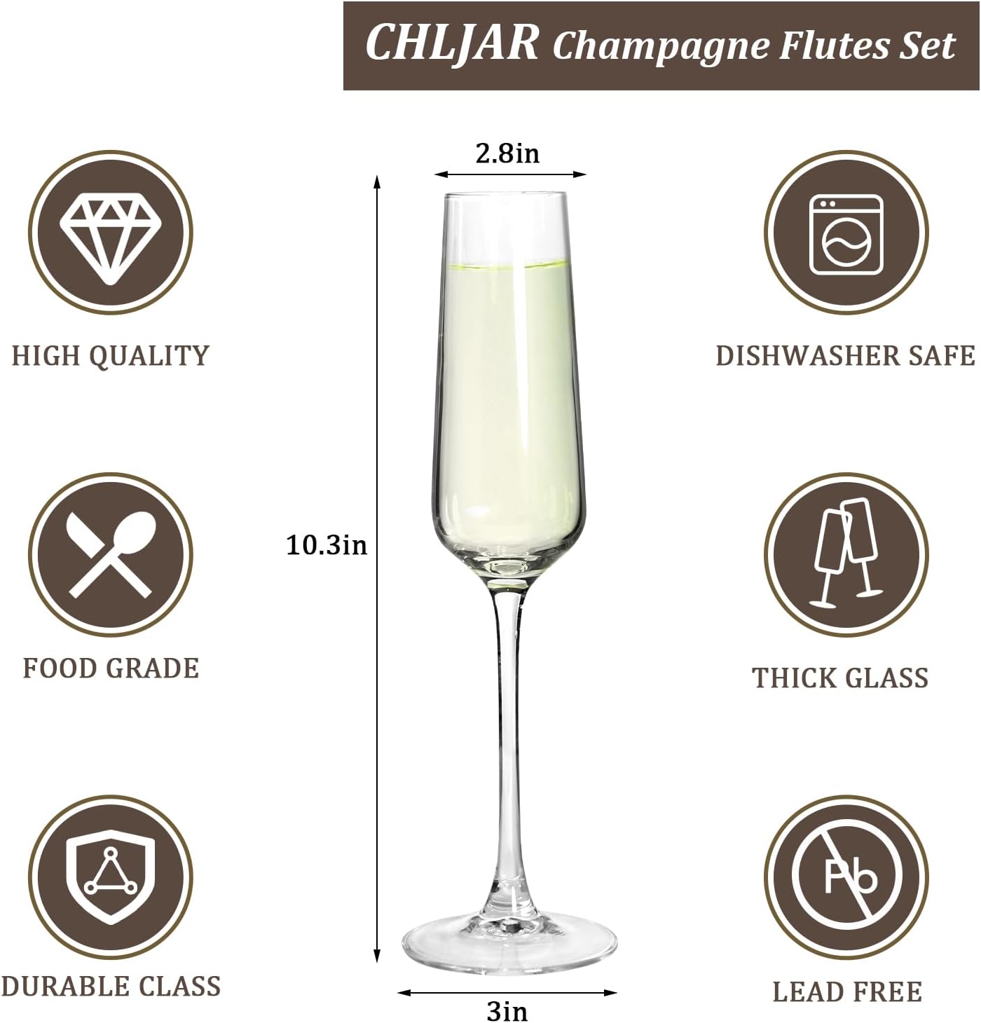 Champagne Flutes Set Of 6, 7oz - Hand Blown Elegant Champagne Glasses, 100% Lead-Free Clear Glass, Perfect For Home Use, Weddings & Parties, Ideal Gift For Anniversary, Christmas & Birthday - Image 2