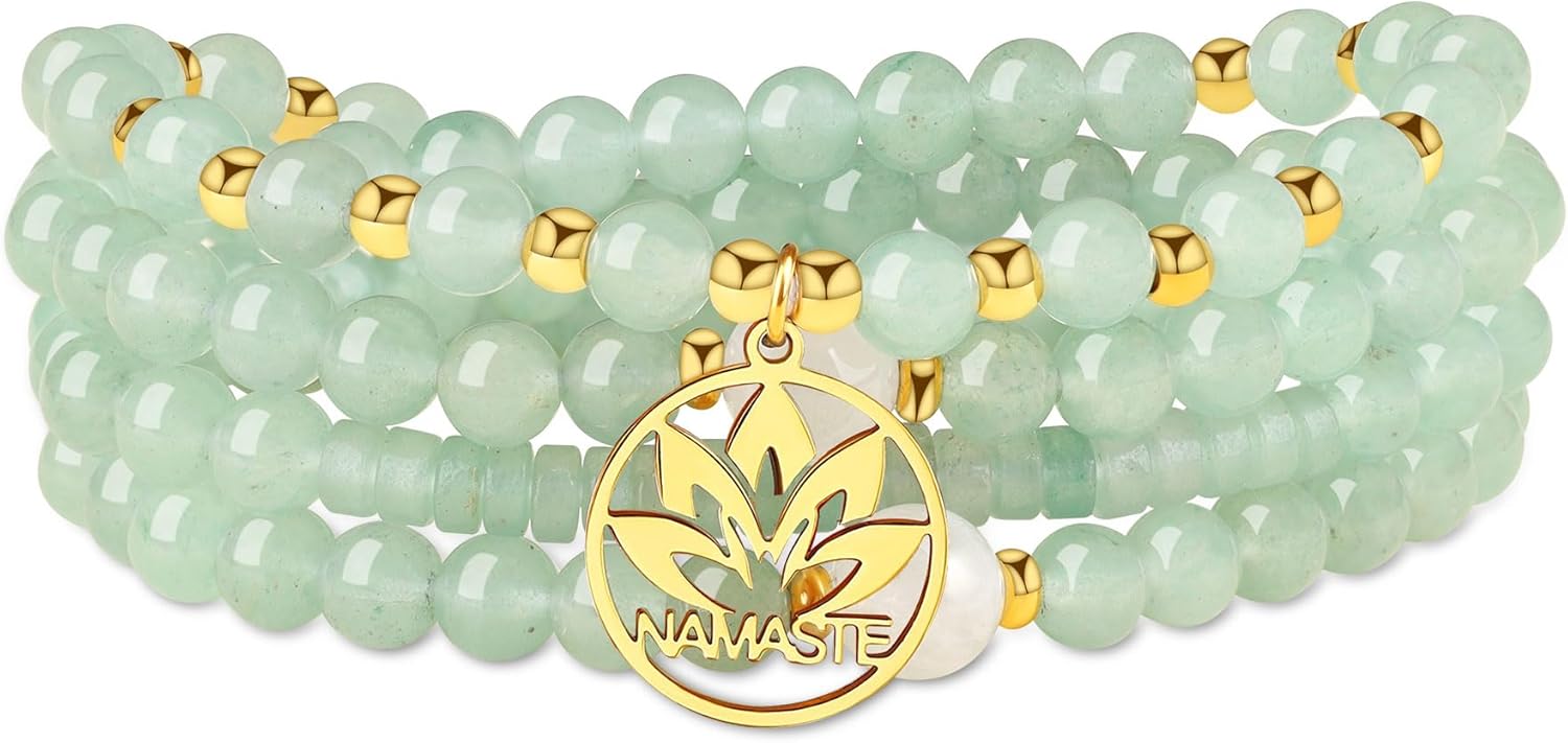 COAI Japamala Namaste Charm 108 Mala Beads Wrap Bracelet Stone Beaded Necklace