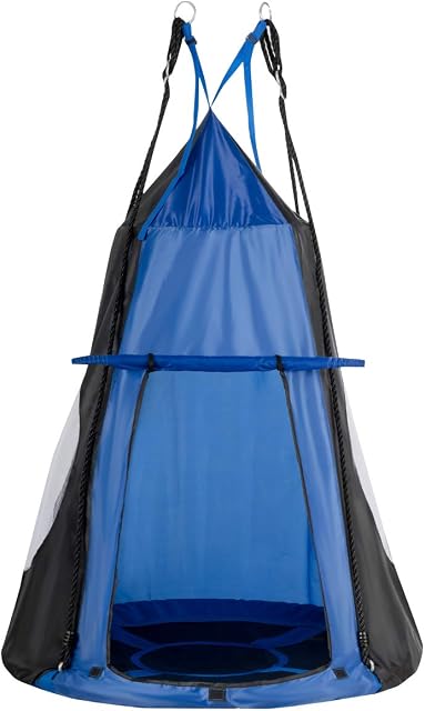 COSTWAY Kids Nest Swing with Detachable Play Tent, Height Adjustable Rope, Children Pod Hanging Chair Swing Play House for Indoor Outdoor (Blue)