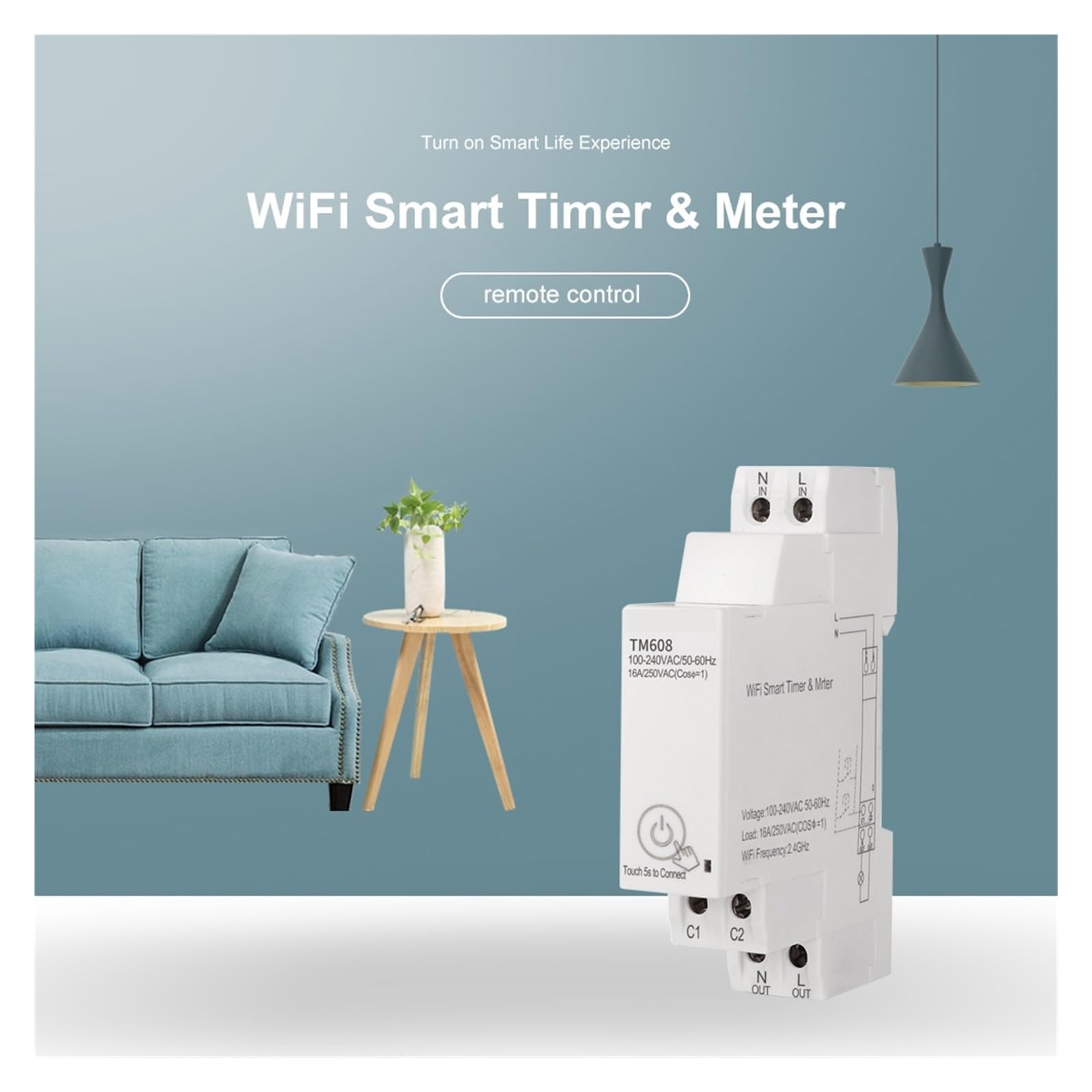 Medidor De Energía Monofásico WiFi Inteligente TM608 16A 100-240V Aplicación Remota Móvil Medidor De Energía De Carril Multifuncional For El Hogar Monitoreo del Consumo de energía