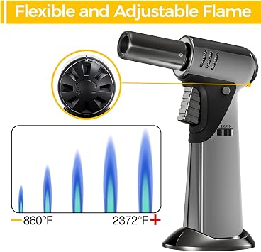 Butane Torch, Butane Refillable Kitchen Cooking Torch, Torch Lighter with Safety Lock And Adjustable Flame For BBQ, Baking, Brulee Creme, Crafts and Soldering(Butane Gas Not Included)