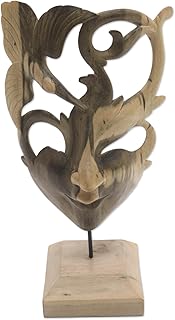 NOVICA Artisan Handmade Wood Mask Hummingbirdthemed Hibiscus from Bali Green Brown Indonesia Masks Animal Nature [12.25in H x 4.1in W x 4.1in D] ' Balinese Dancer'