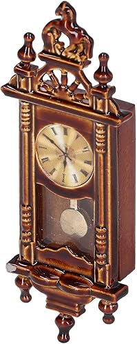 Miniatura 6 de Kudoo Reloj de pared en miniatura para casa de muñecas a escala 112, reloj vintage de madera para casa de muñecas, accesorios para muebles
