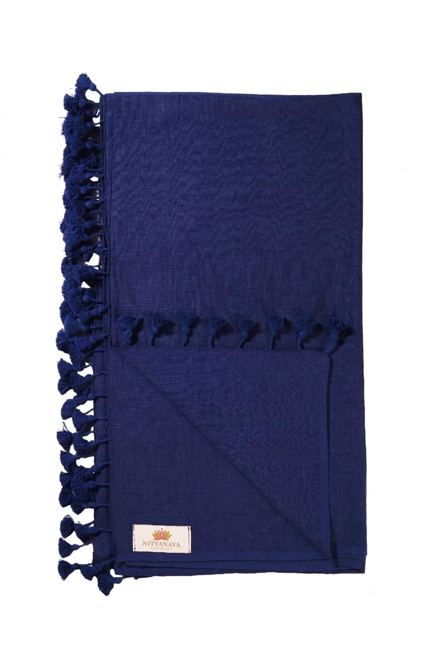 Large Organic Kala Cotton Meditation Shawl | Handwoven Traditional Indian Textile | Navy Blue | Sustainable, Breathable, & Skin-Friendly | Ideal for Yoga, Meditation, & Mindfulness Practice PAVITRA-image-23