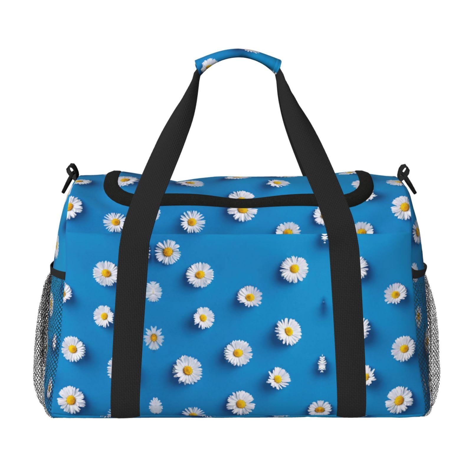 Bolsa de viaje grande de estilo deportivo e impermeable con estampado White Daisy 8