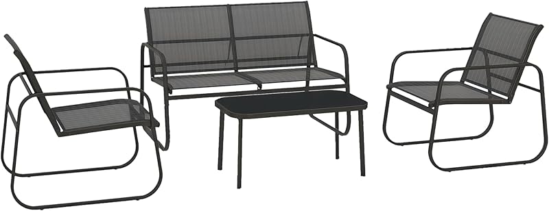 Outsunny Salon de Jardin Ensemble de mobilier de Jardin 4 pièces avec 2 fauteuils 1 canapé 2 Places d'extérieur et Table Basse avec Plateau en Verre trempé Noir