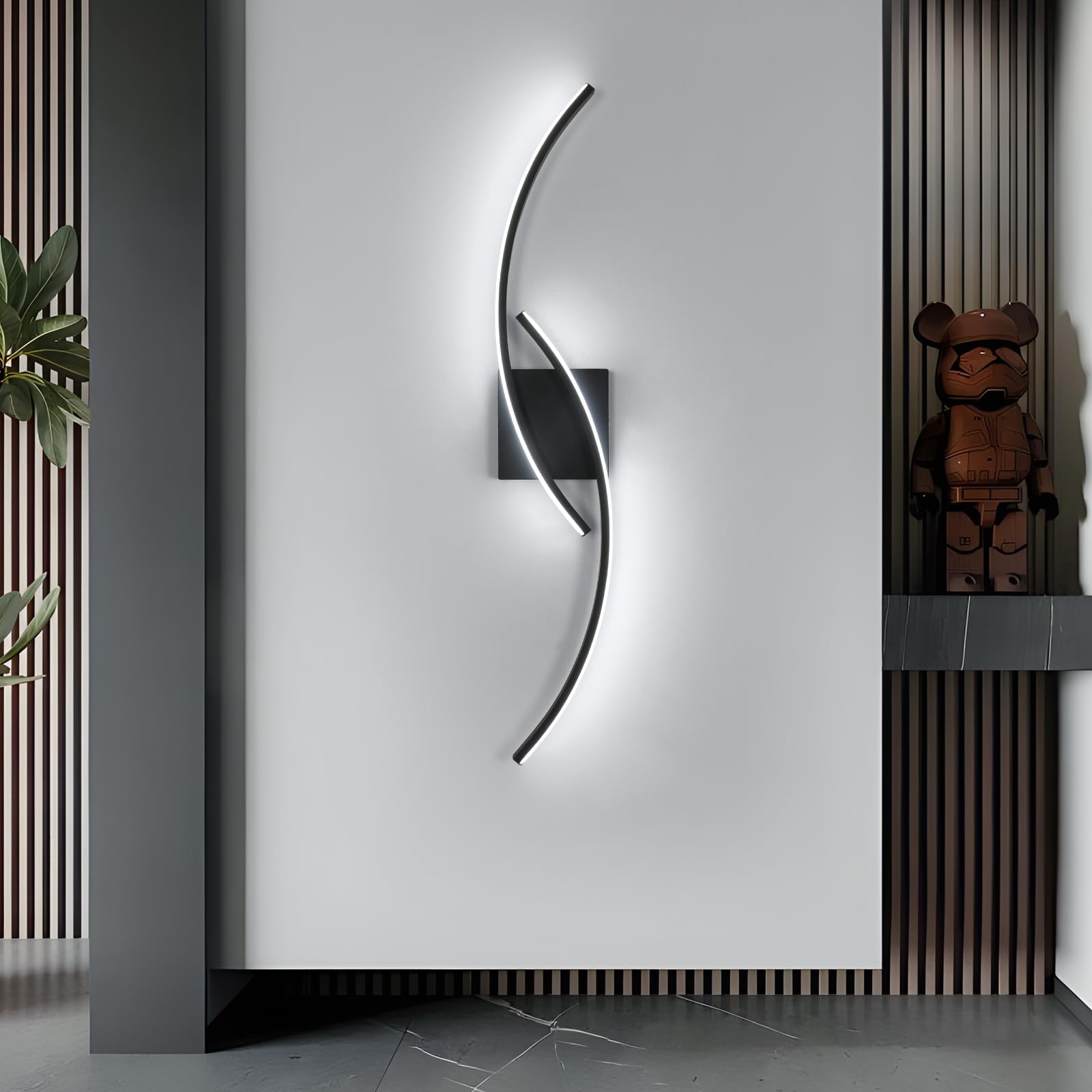 Comely Led Wall Light Indoor, Modern 80cm 27w Black Led Wall Lamp Wall Lights for Bedroom Living Room Corridor, White Light 6500k