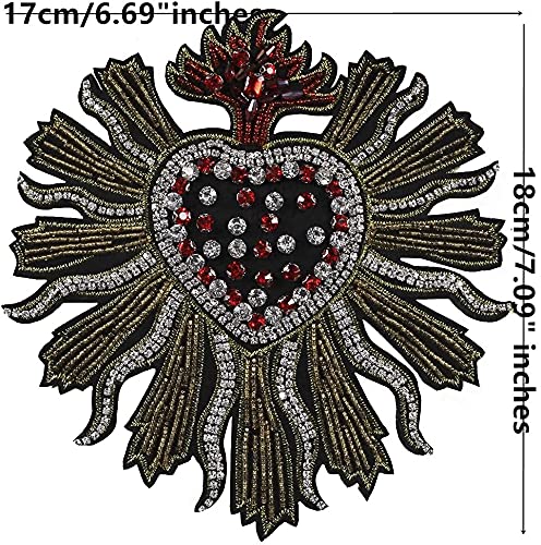 Tesytto 3 Pieces Beaded Patches Rhinestone Heart Star Bee Insect Fabric Applique Sew On Patches For Clothing, Jeans, Jackets, Scrapbooking Handbag Shoes Diy Decorative Patches (Choice_6) #TOP1
