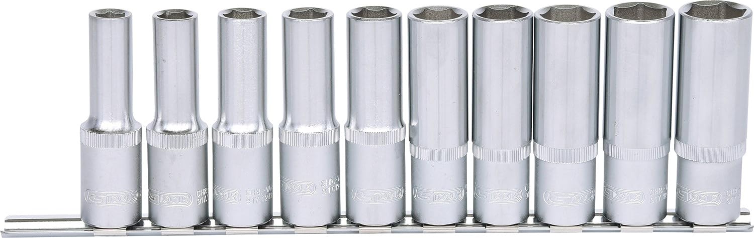 KS Tools 917.0615 Serie di Bussole Esagonali Classic, Lunghe, 10 Pezzi, 10-19 mm, 1/2"