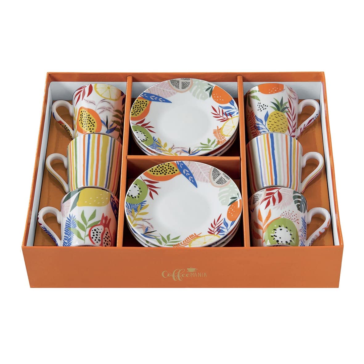 Easylife - Coffret 6 Tasses A Cafe en Porcelaine 100ML Tutti Frutti