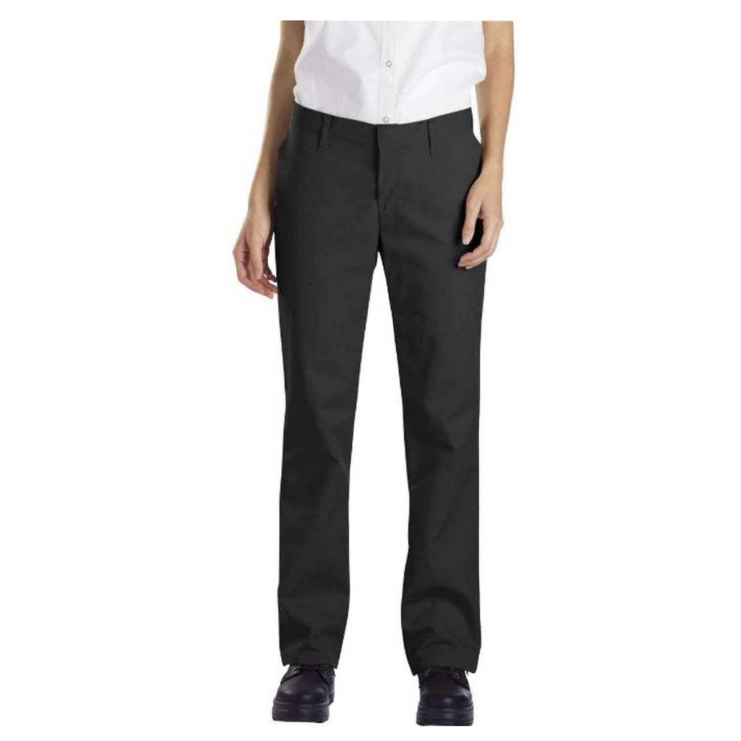 Dickies Occupational Workwear FP322BK Polyester/Cotton Relaxed Fit Women's Industrial Flat Front Pant with Straight Leg, Black