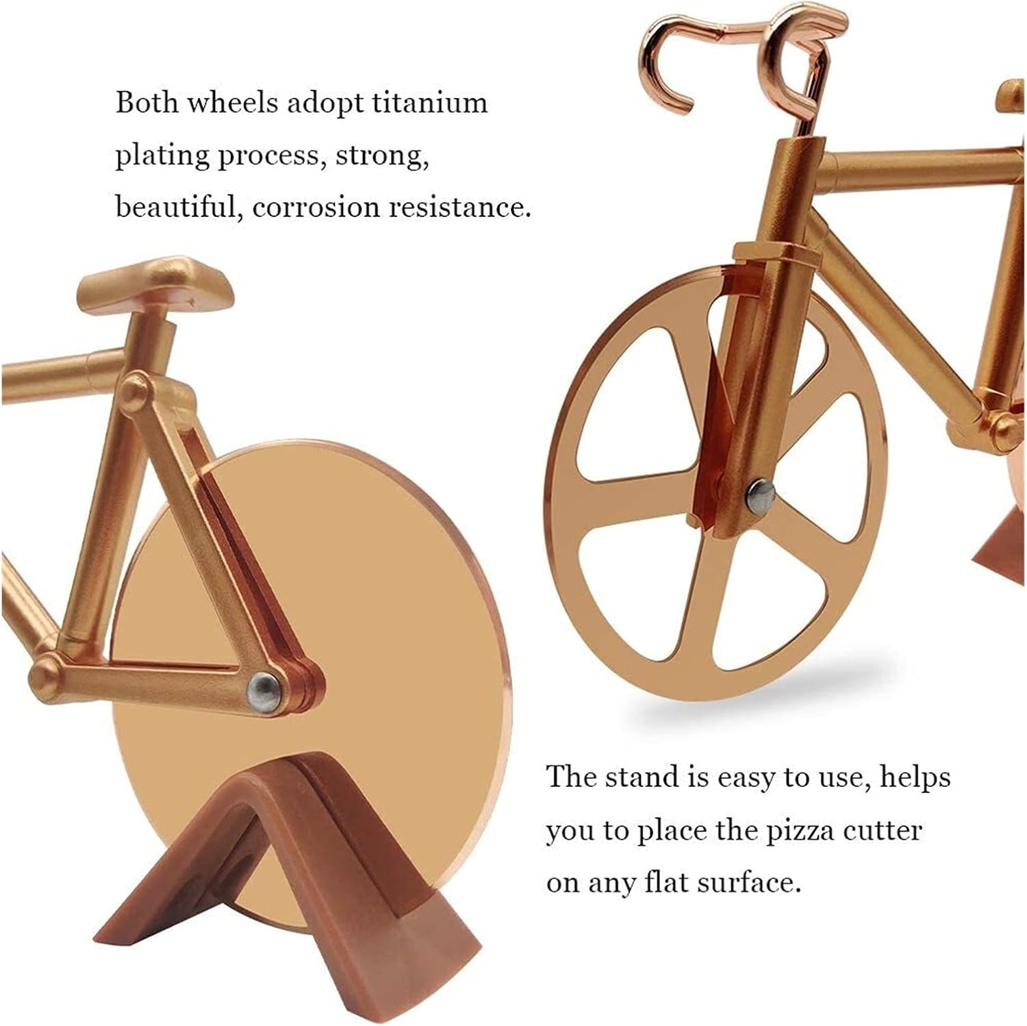 Pizza Slicer Bicycle Pizza Cutter,Stainless Steel Non-Stick Cutting Wheels Display Stand A Very Pizza Cutters (Color : B)