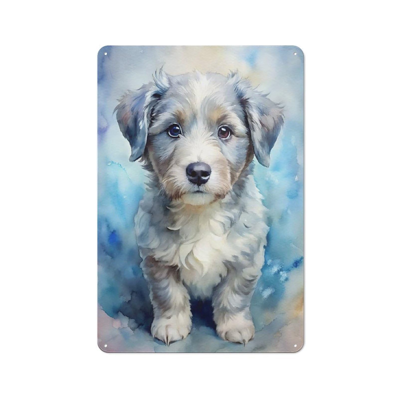 Junmoney Style-10 Vintage Tin Sign 30X20cm With Watercolor Puppy Portrait For Garage Or Workshop, For Metal Sign Collectors, For Cafés, Pubs And Restaurants