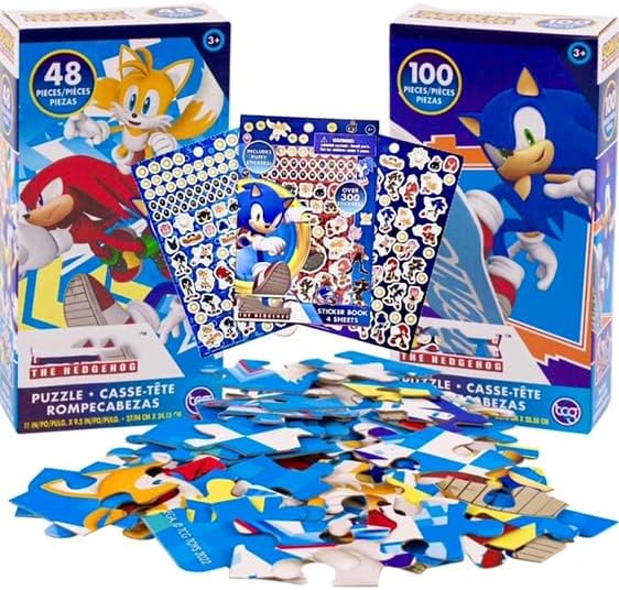 Miniatura 3 de Estados Unidos, The Hedgehog - Juego de rompecabezas para niños y más de 300 calcomanías hinchadas, dos rompecabezas de 48 piezas y 100 piezas para
