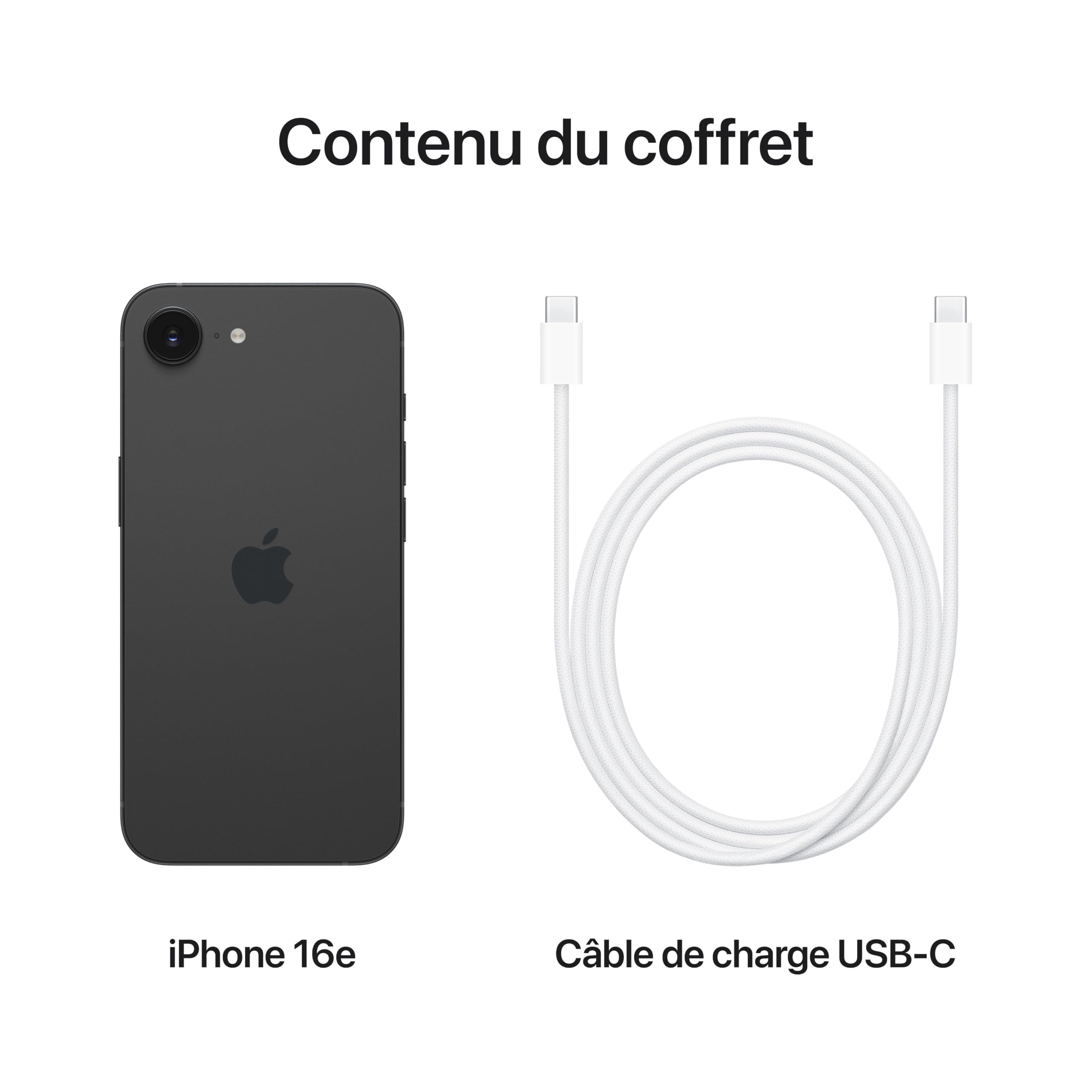 Apple iPhone 16e 128 Go : Conçu pour Apple Intelligence, Puce A18, Autonomie de Taille, Caméra Fusion 48 Mpx, Écran Super Retina XDR de 6,1 Pouces; Noir