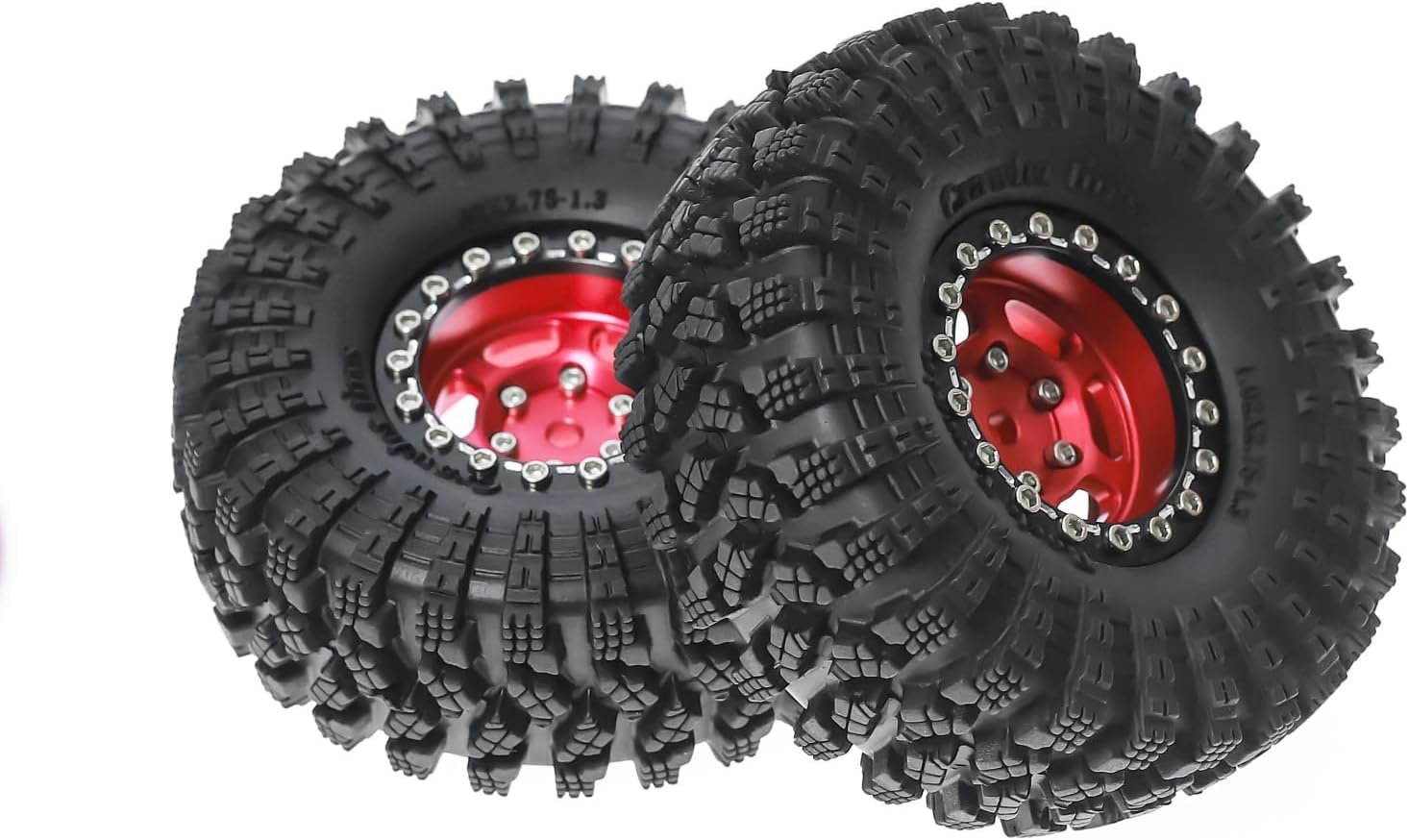 1.3” Aluminum Beadlock Wheels & All-Terrain Trail Tires Set, -8.0mm Offset, 66×26mm, 7mm Hex, Foam Inserts, Fits 1/18 1/24 TRX4M SCX24 AX24 FCX24 Ascent-18, Pre-Assembled 4 pcs (Red)