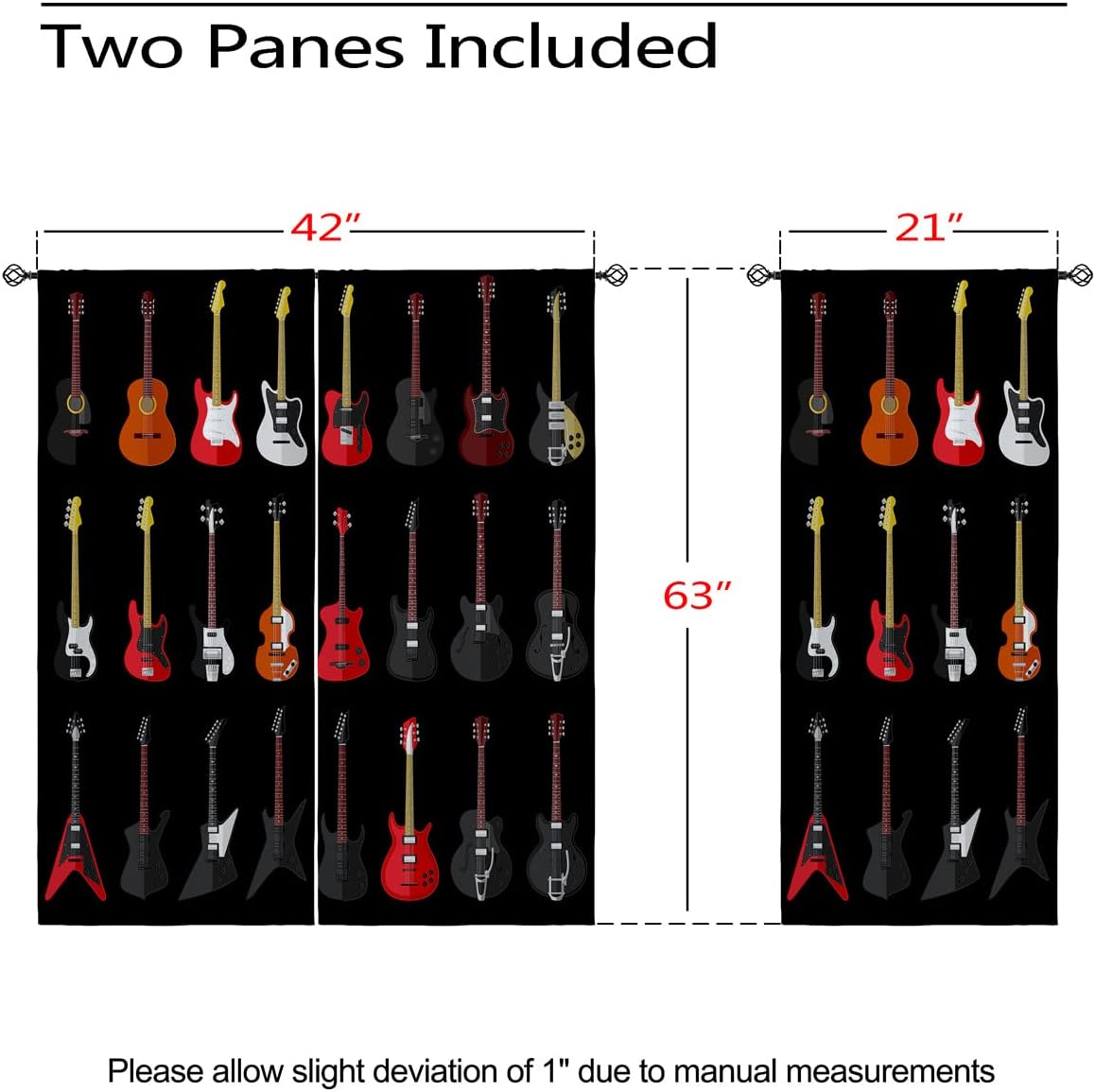Guitar Blackout Curtains for Girls Boy Home Decor, Electronic Musical Instruments Rock Music Art Grommet Thermal Insulated Drapes Darkening Window Curtain for Bedroom Living Room, 42 x 63 Inch