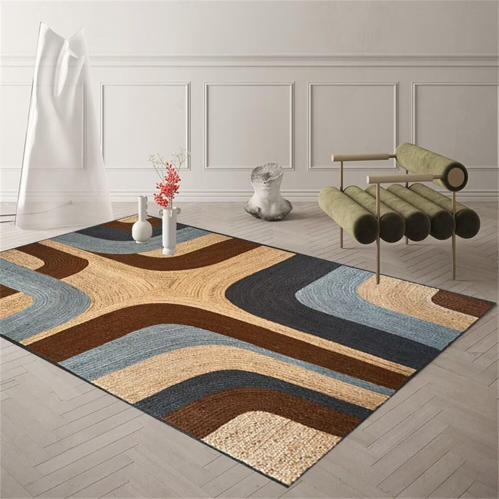 Tapis de chambre doux pour adolescent, tapis manga marron et bleu 80x150 cm