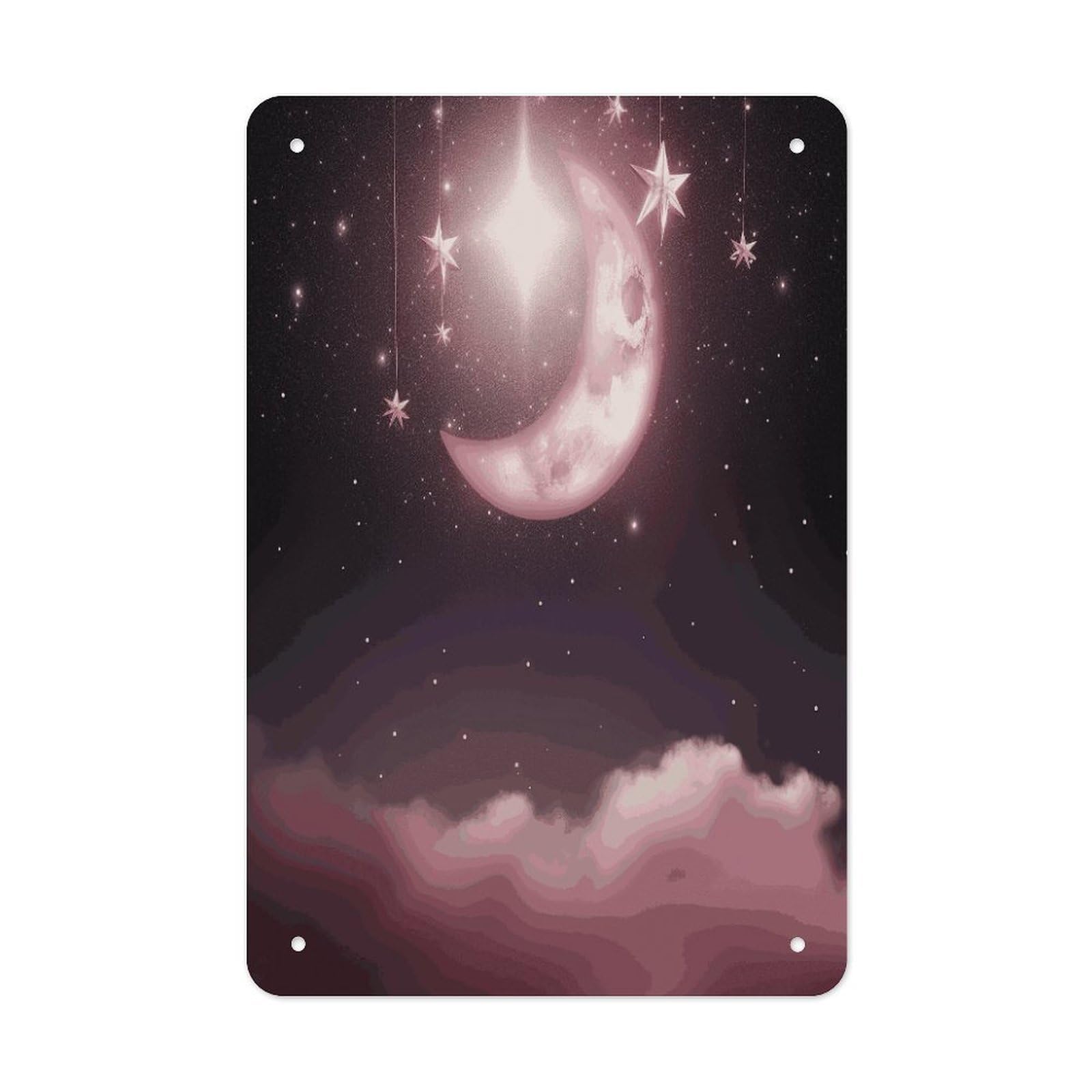 Moon Pink Stars Metal Tin Sign Wall Decor Funny Retro Sign Weatherproof Metal Wall Art for Indoor Or Outdoor Retro Tin Signs for Kitchen Office Home Bar Decor 11.8 X 7.9 Inch
