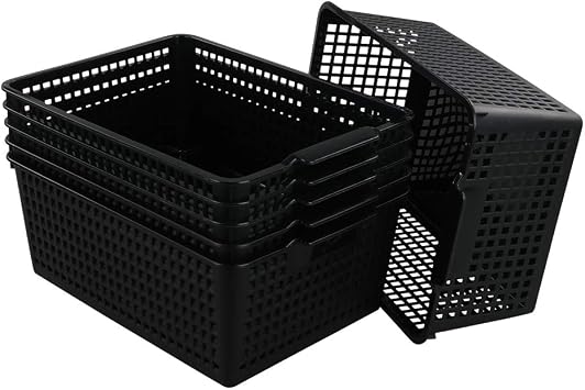 6 Pack Large Storage Baskets, Black Plastic Storage Basket Set