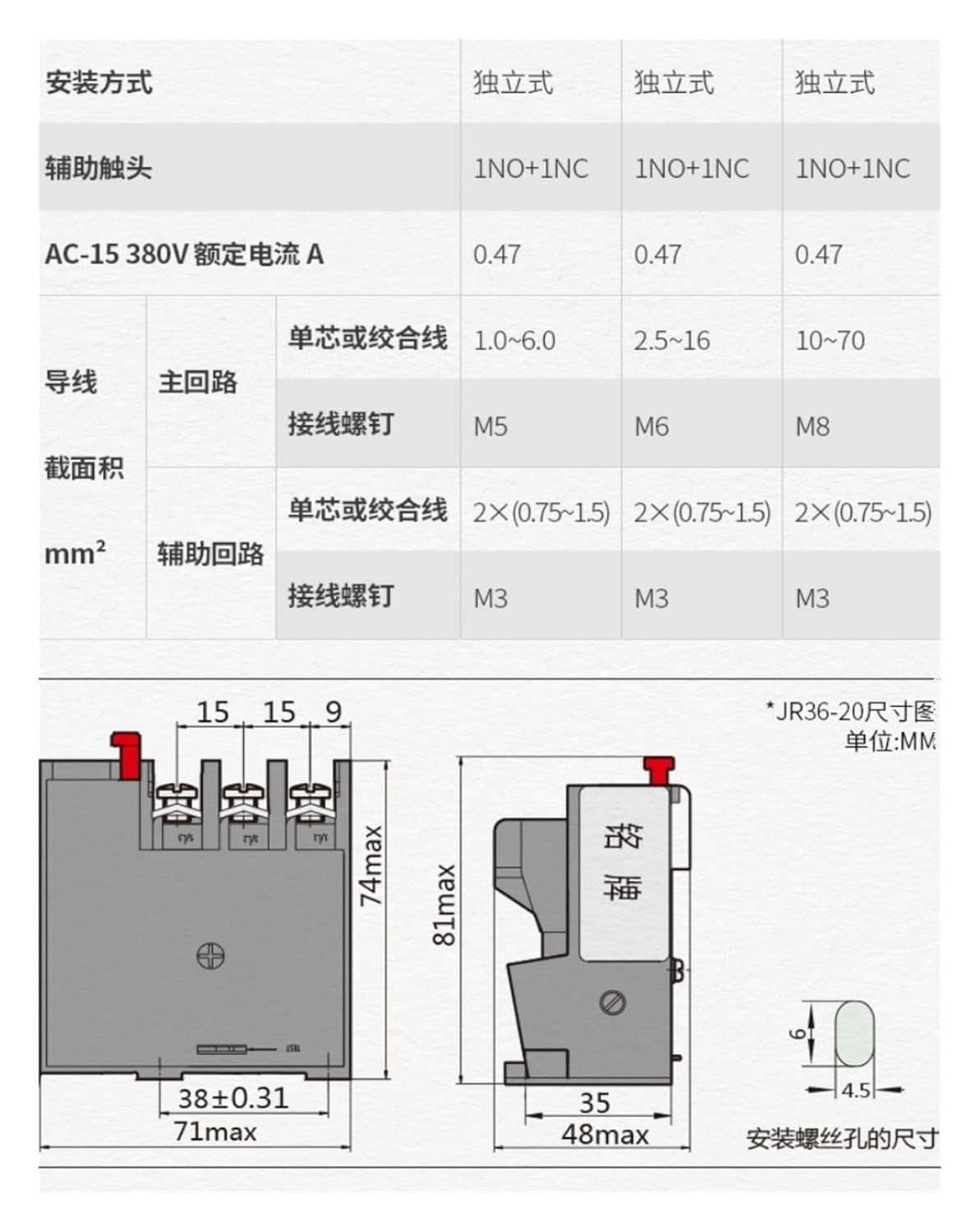 JR36 Thermal Overload Relay JR36-63 32A 45A 63A 22A overcurrent Protector(JR36-20 1-1.6A)
