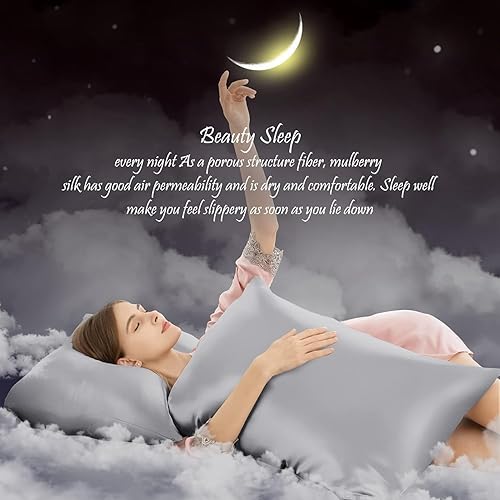 Miniatura 84 de Funda de almohada de seda para cabello y piel, de seda de morera, suave, transpirable, lisa de ambos lados, de seda natural, con cremallera, 1 Azul