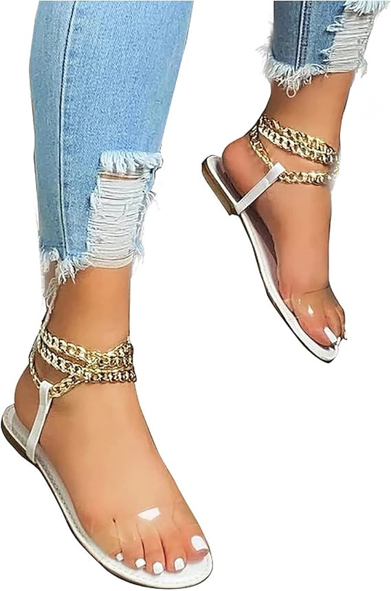 Amazon.com: Sandals For Women Dressy ,Summer Sandals Transparent Strap Solid Color Chain Open 