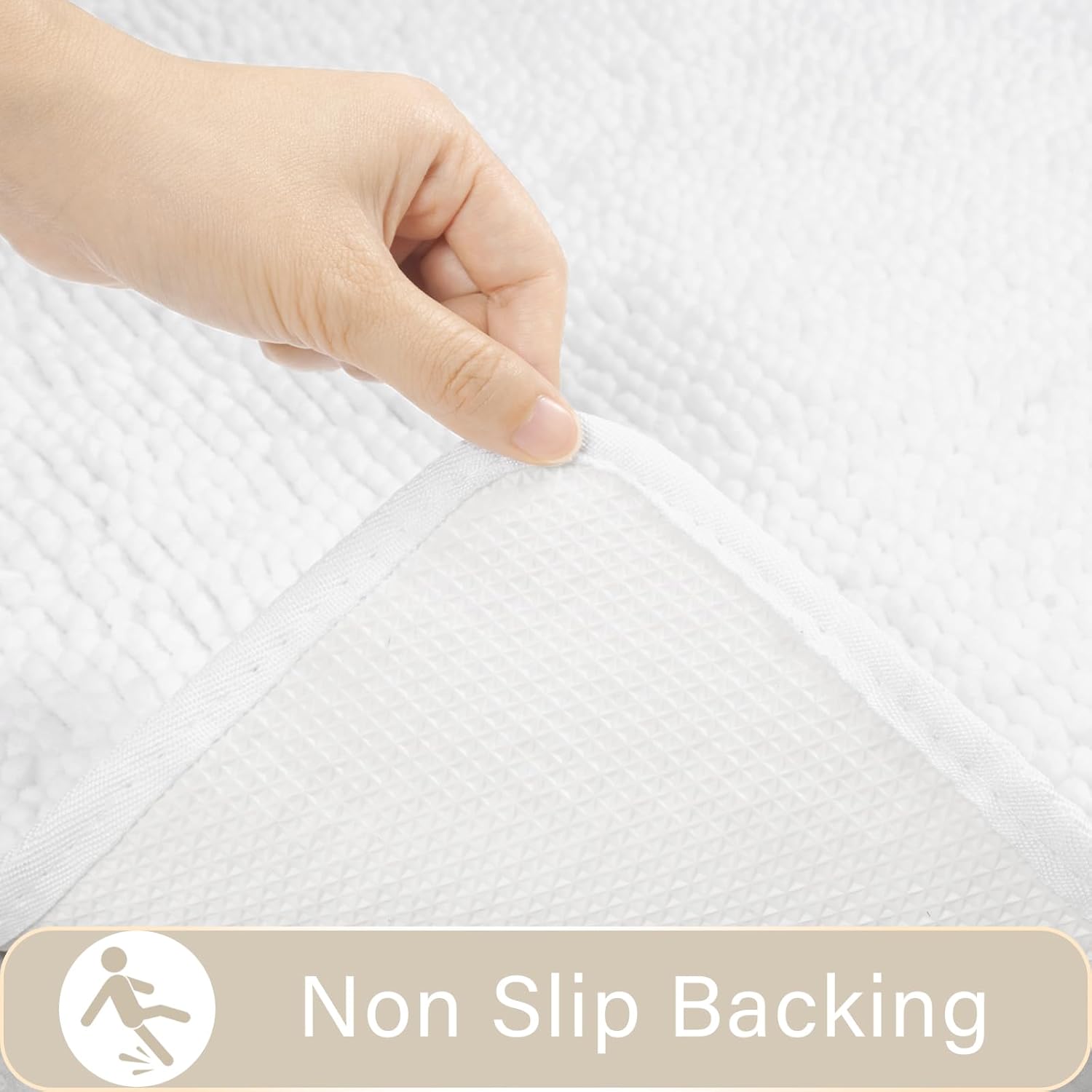 LOCHAS Bathroom Rugs Sets 2 Piece, Soft Non Slip Bath Mat Set, 20''x20'' U-Shaped Toilet Rug and 34''x21'' White Bath Rugs, Washable Absorbent Chenille Toilet Rug Set for Bathroom, Shower, Sink