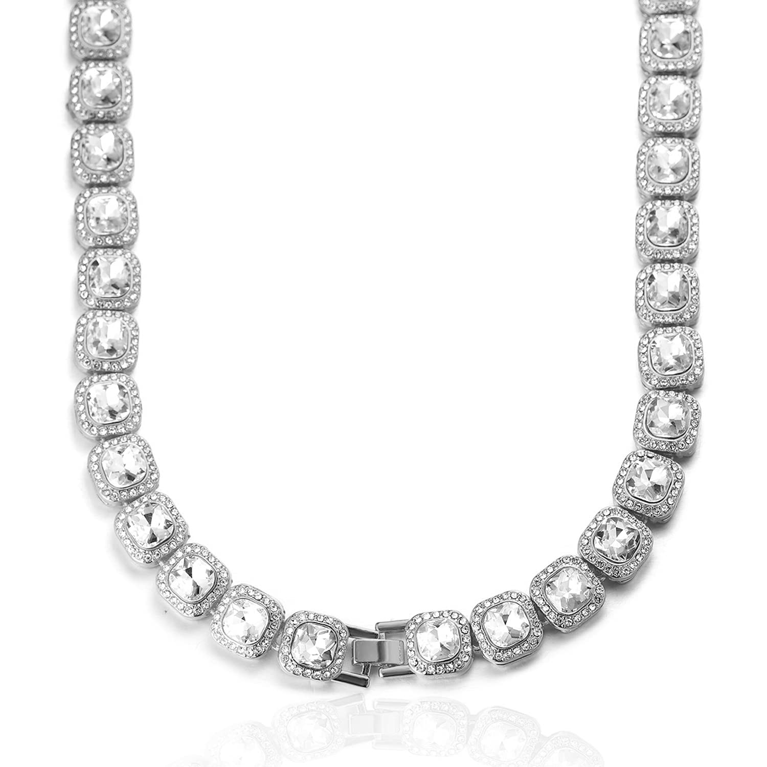HALUKAKAH Diamante Catena Tennis Raggruppati per Uomo,Oro Reale 18k /Oro Rosa/Placcato in Platino Diamante Quadrato Oro Braccialetto/Collana,Diamanti da Laboratorio,con Confezione Regalo Gratuita