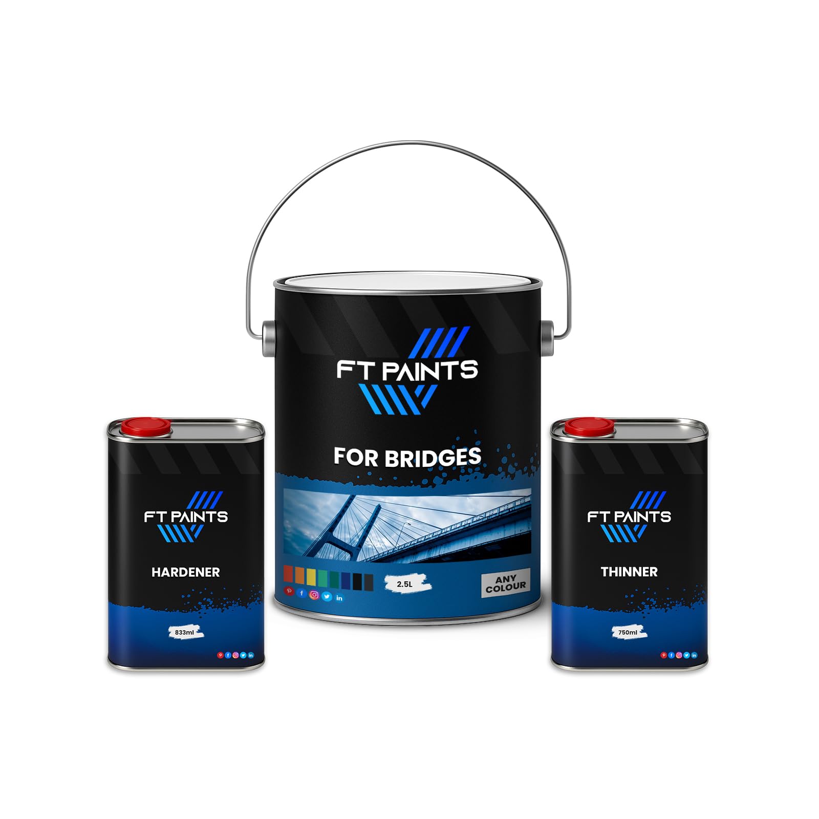 FT Paints 4.083 liters Kit ACRY High-Gloss 2K Paint with Hardener E9005 (Standard Drying) For Bridges -RAL 5002-Ultramarine Blue