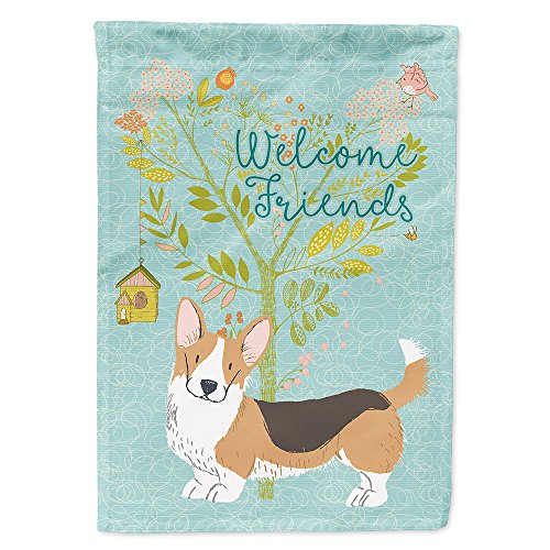 Caroline's Treasures BB7610CHF Welcome Friends Cardigan Welsh Corgi Tricolor House Flag Large Porch Sleeve Pole Decorative Outside Yard Banner Artwork Wall Hanging, Polyester, House Size, Multicolor