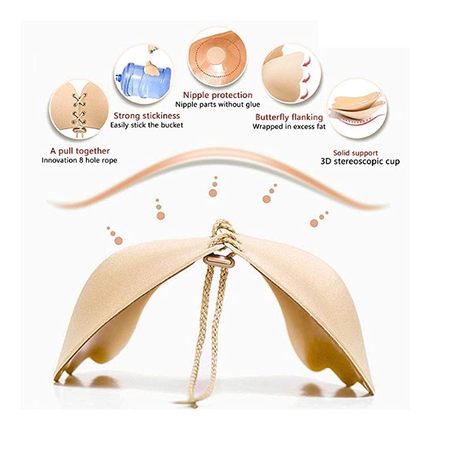 REXOTEX 360 Silicone Wired Stick-On Bra Invisible Sticky Strapless Gel Self Backless Adhesive for Women Push up Design (Beige-Free Size Bra) 2