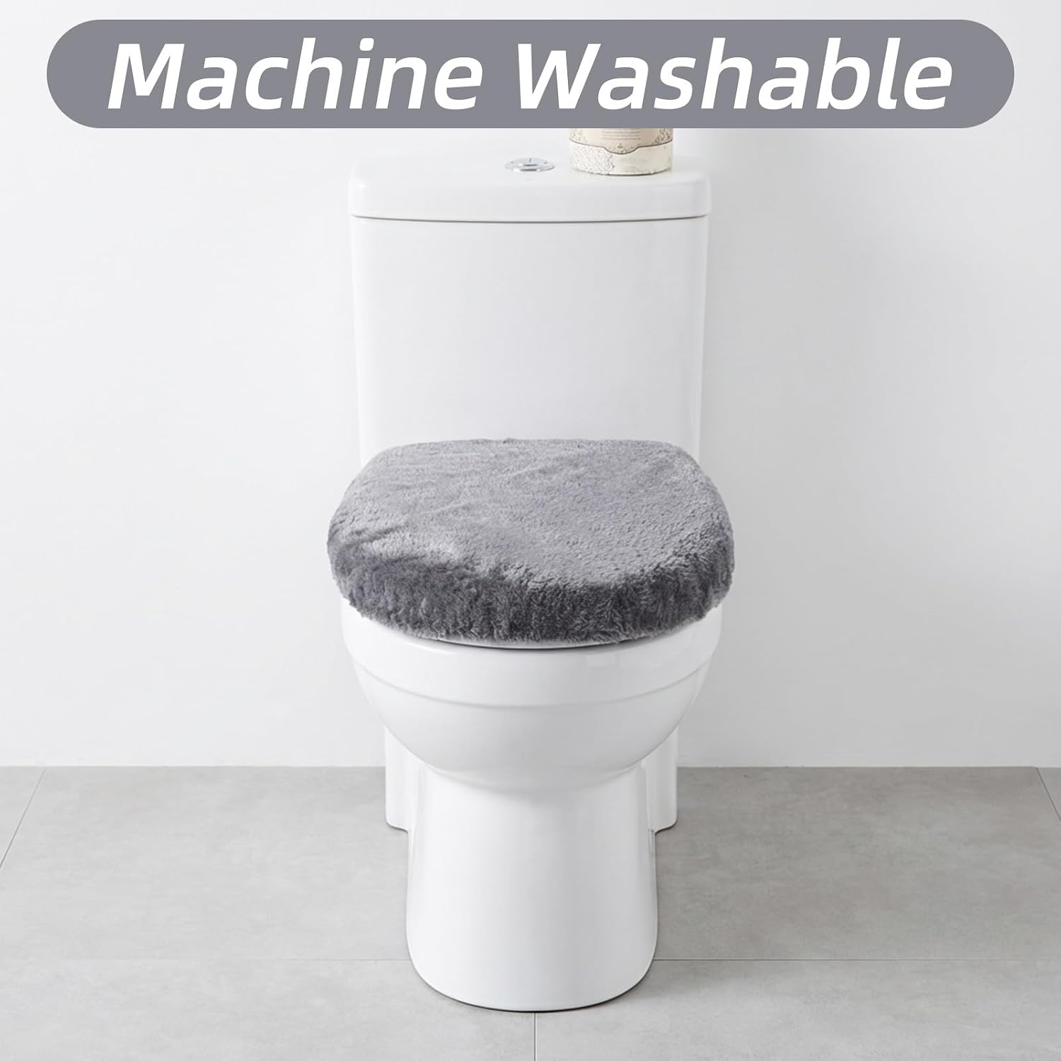 1 PCS Toilet Seat Lid Cover Microfiber Soft Velvet Toilet Cover Durable Adjustable Stretch Fuzzy Seat Covers with Elastic Bottom Absorbent Machine Washable Comfortable for Most Toilets Lids(grey)