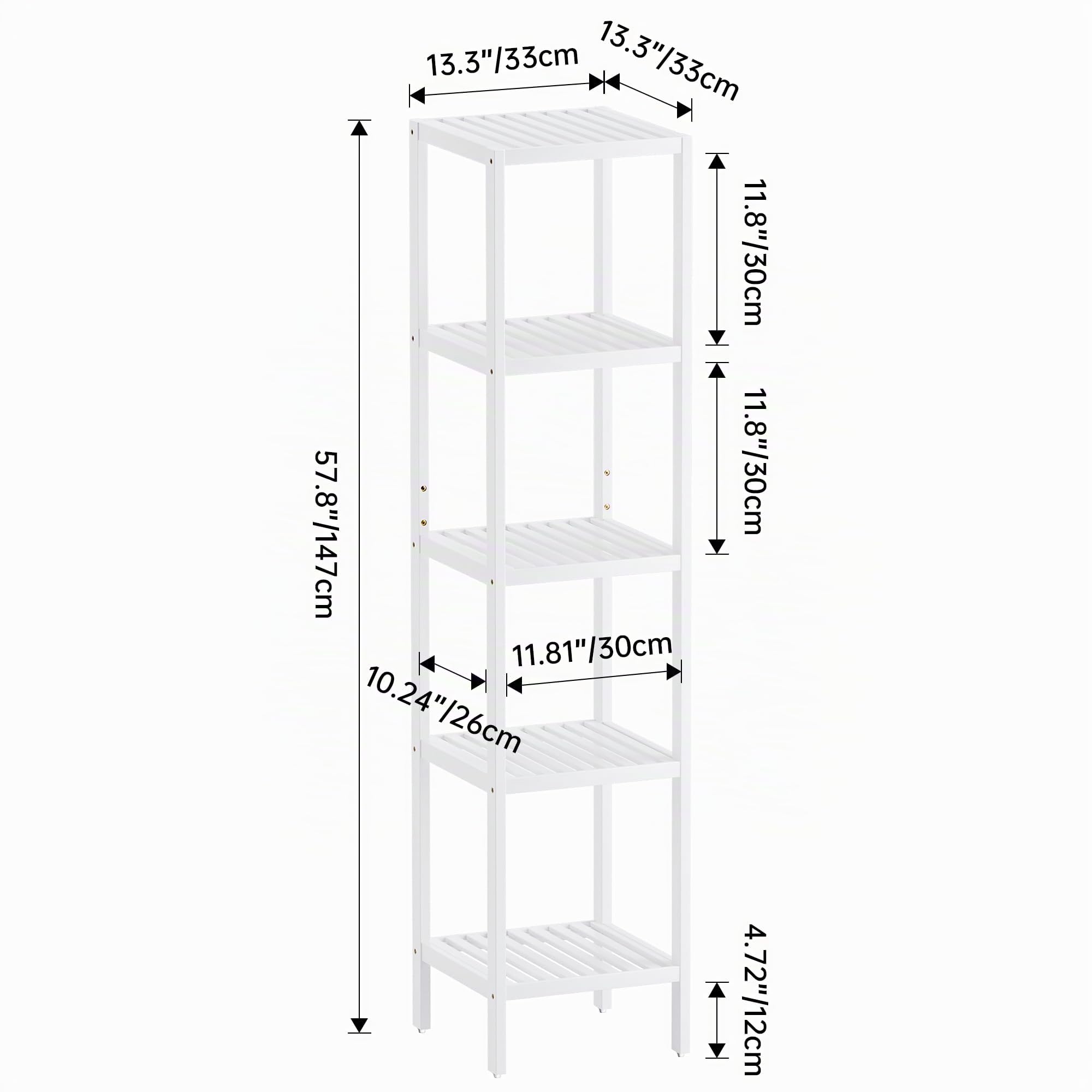 SMIBUY Scaffale per il bagno, organizzatore di scaffali in bambù a 5 livelli, scaffale multifunzionale per soggiorno, camera da letto, cucina (bianco)