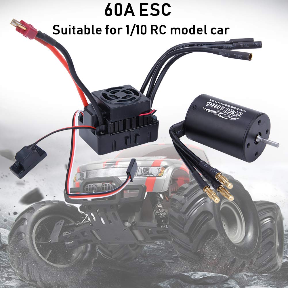 Części RC, silnik bezszczotkowy Surpass-Hobby 3650 + 60 A ESC czarny wodoodporny zestaw pasuje do samochodu RC 1/10 (3900 KV)