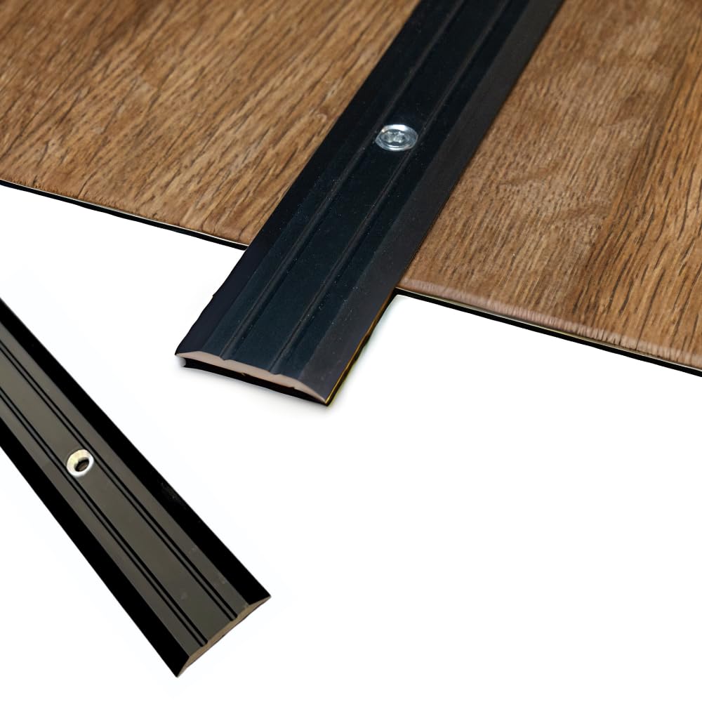 Grandismo® Vinyl Cover Strip Standard 3ft / 0.9metres / 90cm / 90mm Length Screw-Down Vinyl to Vinyl Metal Threshold Trim - Black
