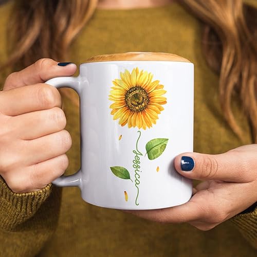 Miniatura 27 de CUBICER Tazas de café personalizadas, diseño de flor de peonía, tazas de cerámica blanca, taza de viaje grande, vaso para beber, regalos de Navidad