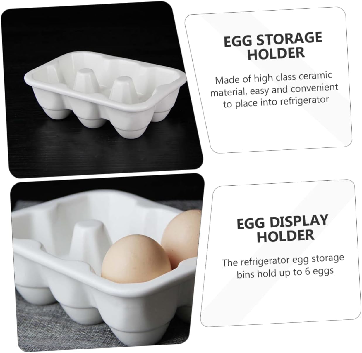 jojofuny 6grids Porcelain Egg Holder Slots Compact Refrigerator Storage Container for Fresh Eggs for Kitchen Organization Easy to Clean and Prevents Breakage