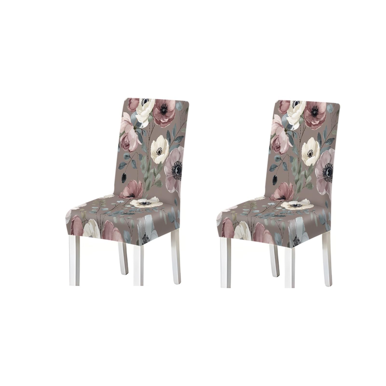 BOSUYBN Taupe Pink White Anemone Floral Print Dining Chair Covers, Stretch Slipcovers For Home Kitchen Dining Room Party, 2/4/6PCS Furniture Protectors for Home Dining Room(2PCS Chair cover)