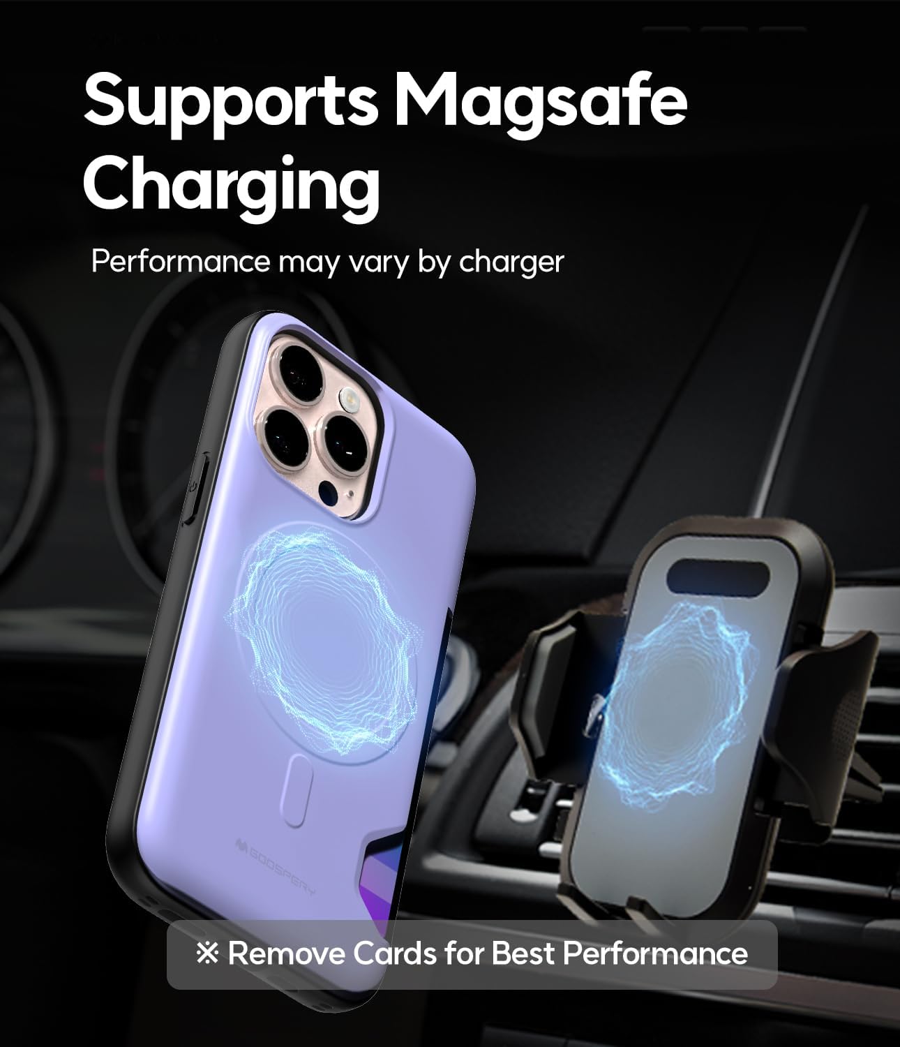 GOOSPERY Mag Bumper Compatible with iPhone 13 Pro Max Case, Compatible with Magsafe, Card Holder Wallet Protective Dual Layer Sturdy Phone Back Cover - Purple - Image 5