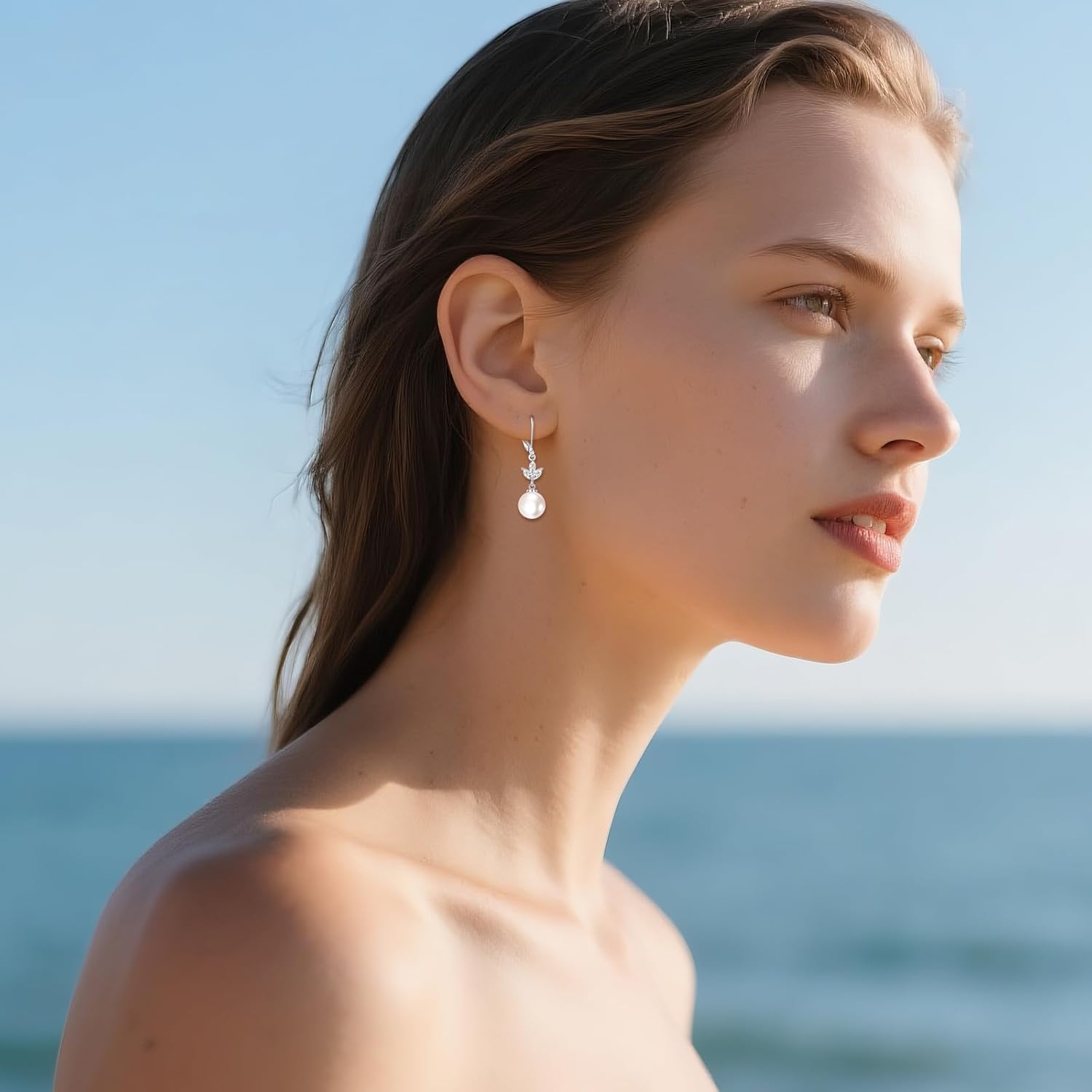 VONALA Pearl Earrings for Women 925 Sterling Silver Pearl Crystal Earrings Drop Dangle Leverback Jewelry Wendding Party Gifts for Her - Image 3