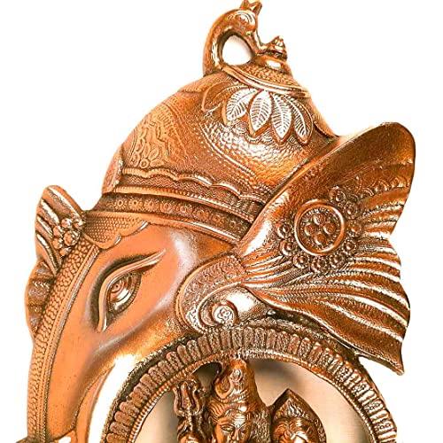 Image of Apka Mart The Online Shop Ganesha Wall Hanging|Ganesh With Shiv Parvati Wall Hanging Religious Wall Decor For Home Entrance (Metal-Alloy|Color-Copper Shade|Size-16 Inch)