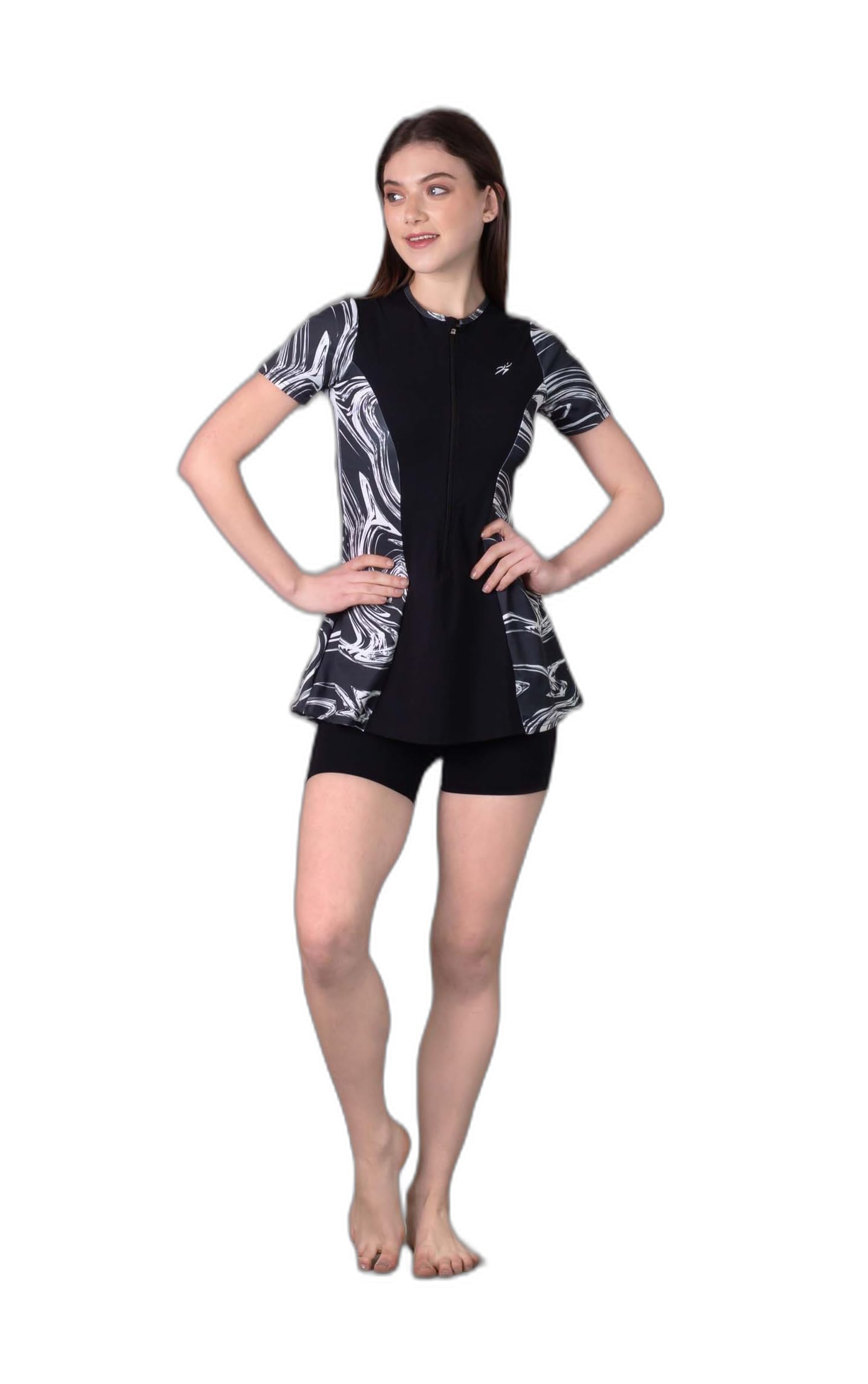 keepfit Women's Marble Printed 2-Piece Zipper Padded Swimset |Swimming Suit for Women-picture-3