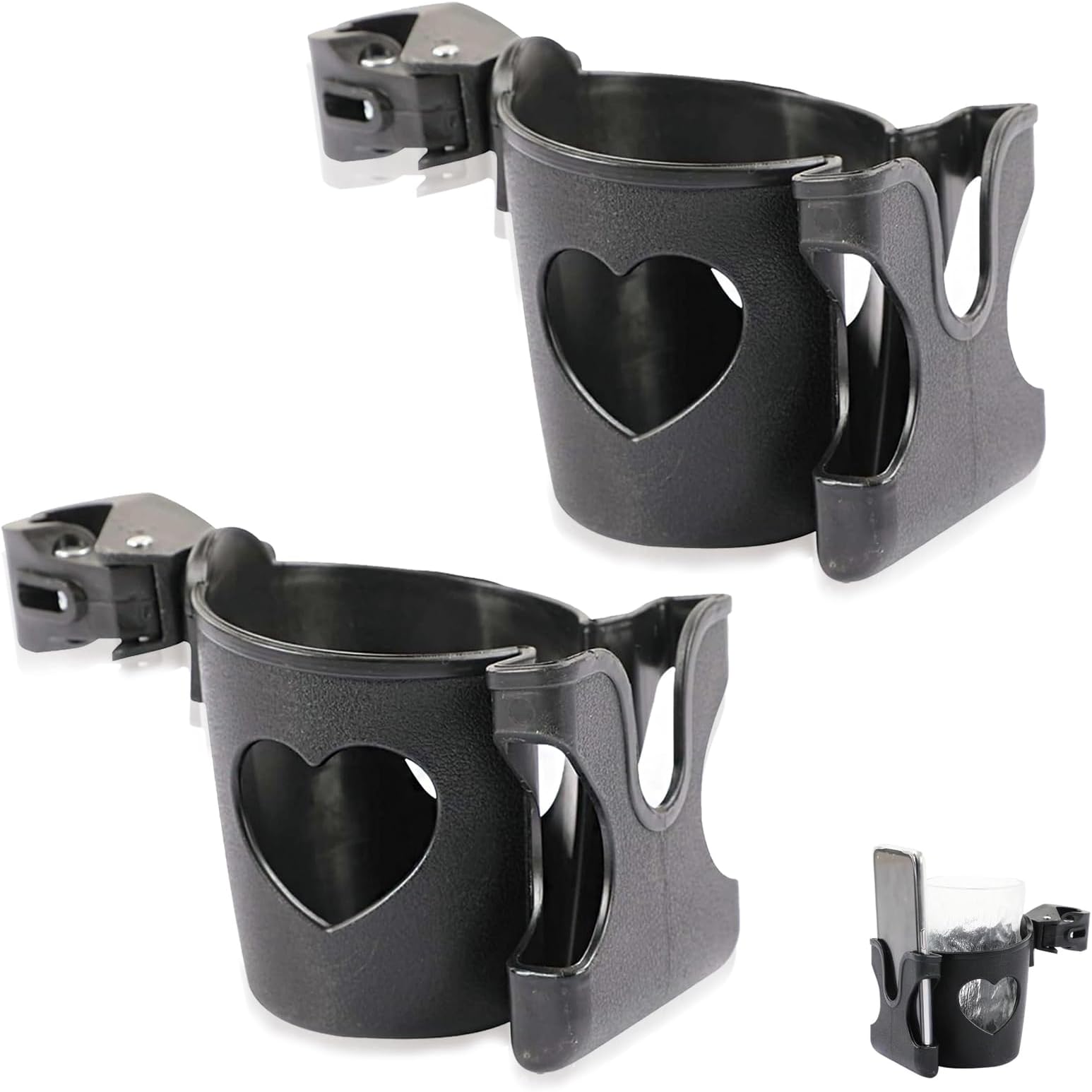 Cup Holder for Pram With Phone Storage Box - Universal Coffee Cup Holder Accessory for Pushchair, Stroller, Buggy and Bike - 2Pcs