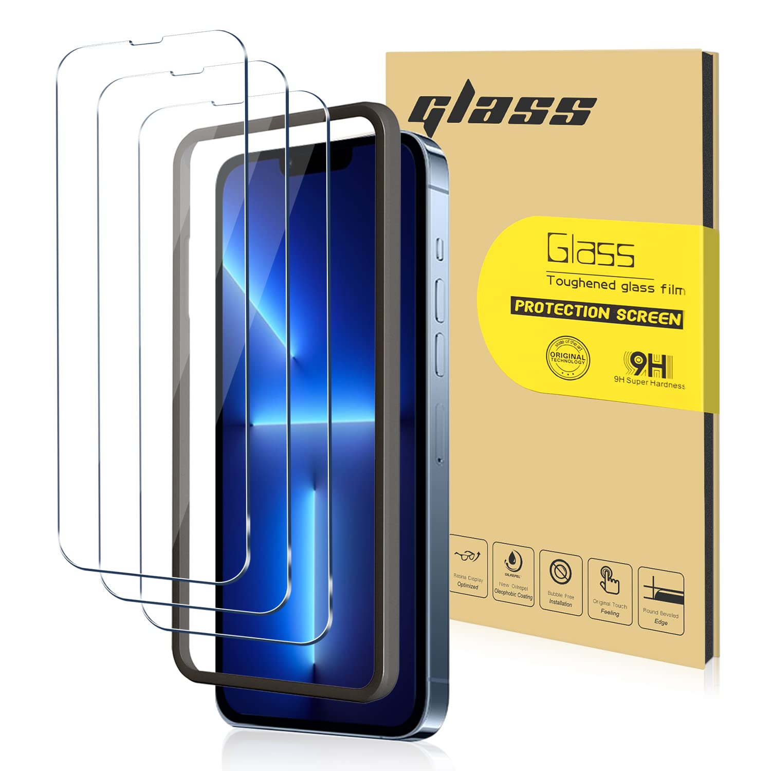 ZDYS Tempered Glass Screen Protector - [2.5D Round Edge] [9H Hardness] [Bubble Free] For iPhone 13 Pro Max Tempered Glass Screen Protector 3 Pack