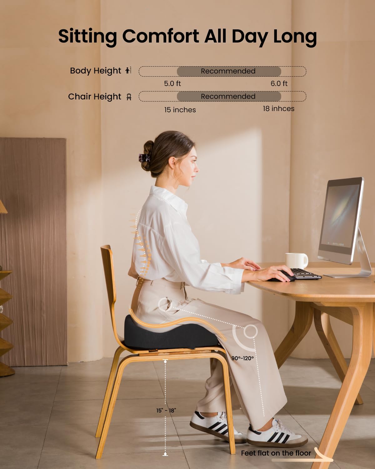 ProtoArc Seat Cushion Office Chair Cushion for Sciatica Coccyx Cushion Ergonomic Memory Foam Seat Cushion for Car Home — view 5