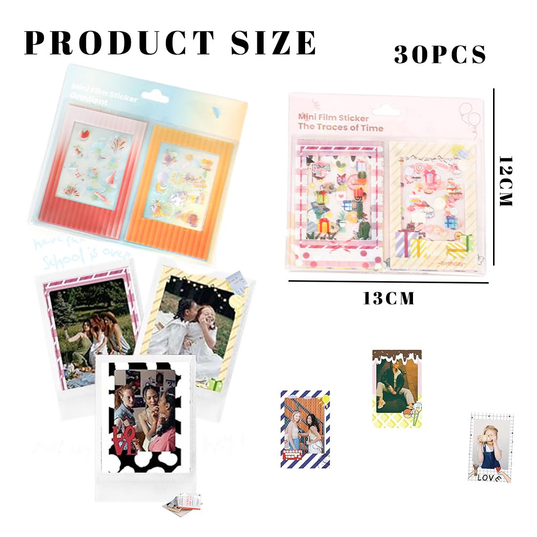 Lot de 30 Autocollants de Bordure Photo, Jolis Autocollants Photo Compatibles avec le Film Instantané Fujifilm Instax Mini 12/11/9/8/7S/70/40/50S/90 EVO, 30 Pièces